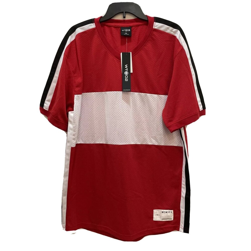 WT02 Fashion Tee Shirt Short Sleeve Size XL Red And White